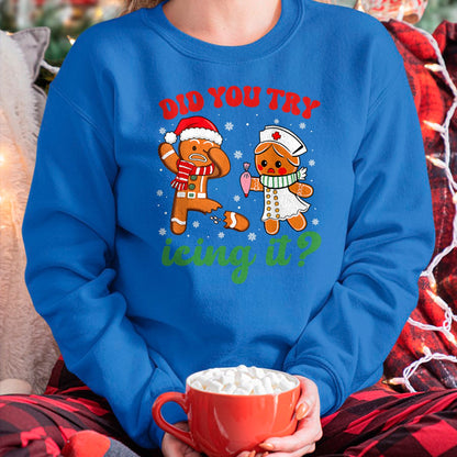 Funny Nurse Shirt, Nurse Unisex T-Shirt/Hoodie/Sweatshirt HLT00 -Funny Christmas Nurse Did You Try Icing It Gingerbread Man T-Shirt (1)