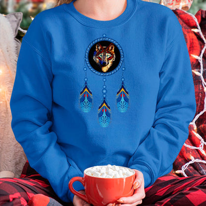 Native American T-Shirts, Vintage Native American Unisex T-Shirt/Hoodie/Sweatshirt HLT00 - Native American Timber Wolf Dream Catcher Tribal T-Shirt