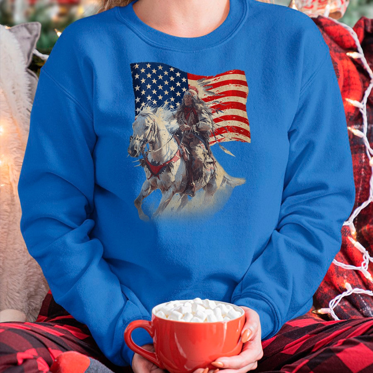 Native American T-Shirts, Vintage Native American Unisex T-Shirt/Hoodie/Sweatshirt HLT00 - Native American Day Flag Indian Riding Horse 4th of July T-Shirt (1)