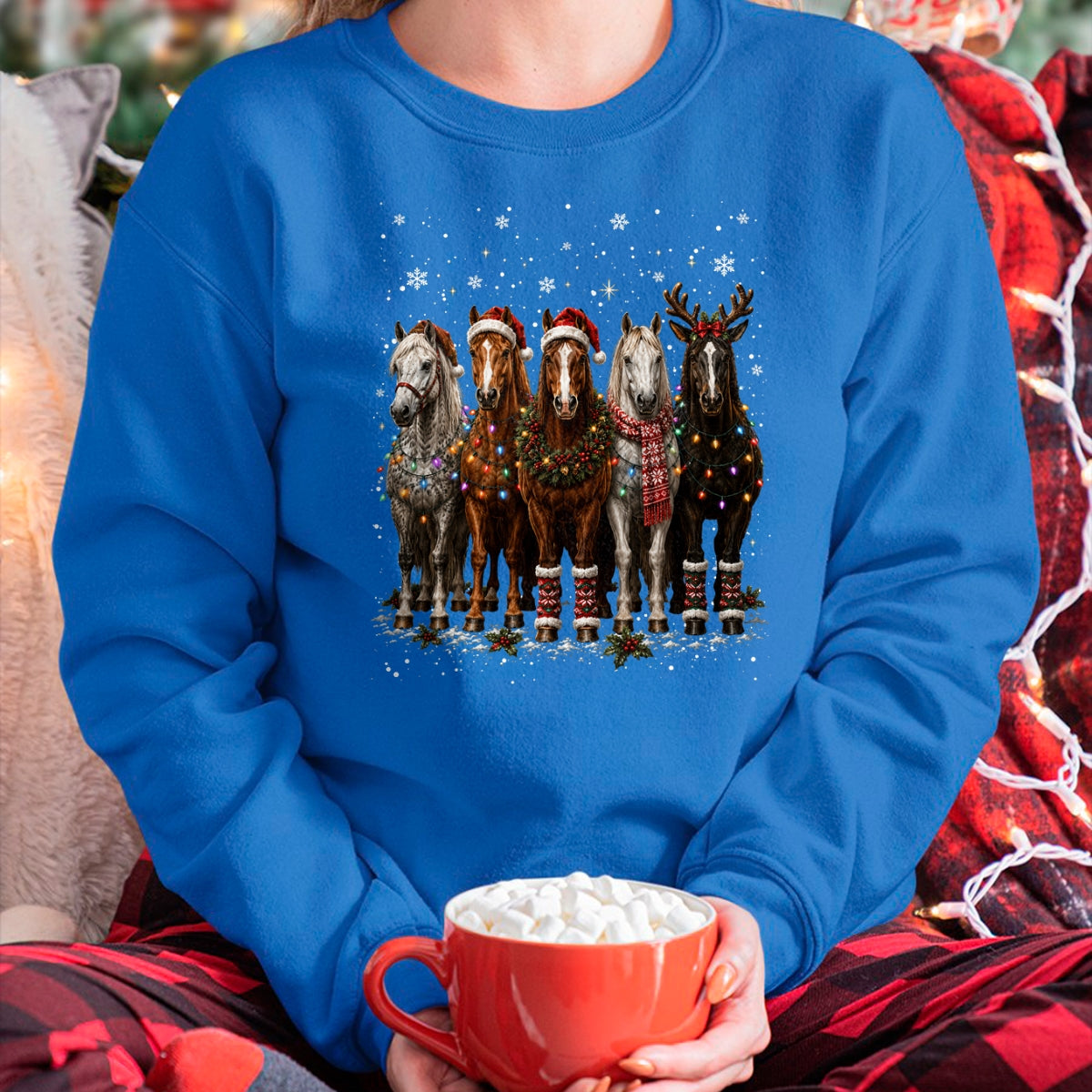 Best Horse Lover Shirt , Funny Horse UnisexT-Shirt/Hoodie/Sweatshirt HLT00 - Christmas Horses Santa Hat Lights Pajama Xmas Horse Lover T-Shirt
