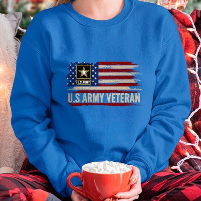 Proud Veteran Shirt, Funny Veteran UnisexT-Shirt/Hoodie/Sweatshirt HLT00 - Vintage U.S Army Veteran with American Flag Veteran Gift Long Sleeve T-Shirt