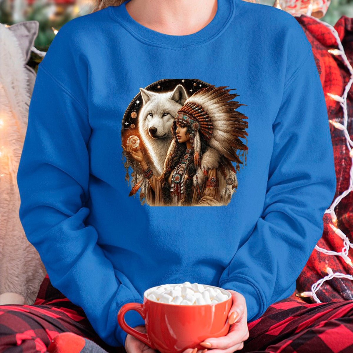 Native American T-Shirts, Vintage Native American Unisex T-Shirt/Hoodie/Sweatshirt HLT00 - Indian Native American Woman With White Wolf Vitage Gifts