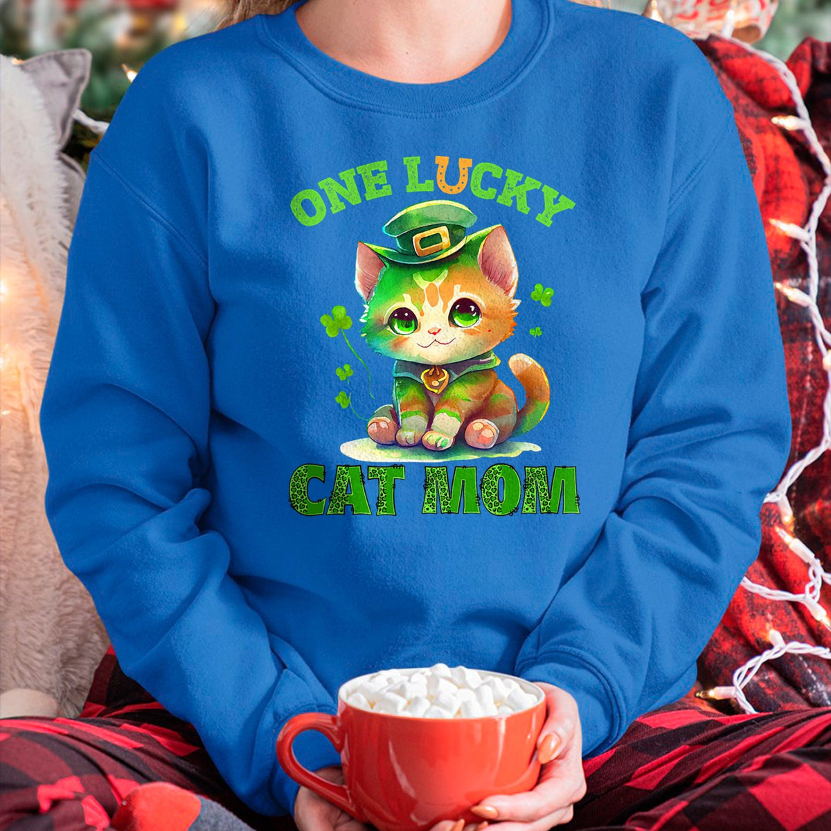 Gift for Mom Shirt, Funny Mom Unisex T-Shirt/Hoodie/Sweatshirt HLT00 - One Lucky Cat Mom St Patrick's Day Irish Lucky Cat Shamrock T-Shirt