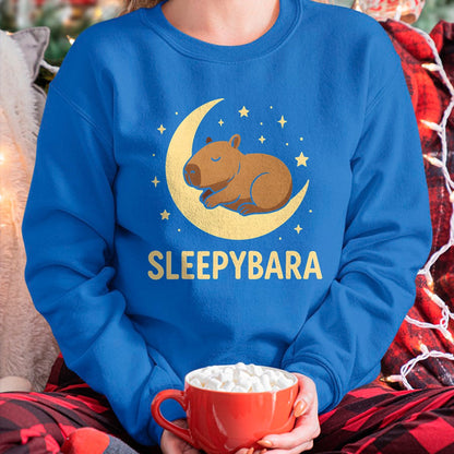 Cute Capybara Shirt, Funny Capybara Unisex T-Shirt/Hoodie/Sweatshirt HLT00 - Cute Sleepybara Funny Capybara Sleeping on Moon Graphic T-Shirt