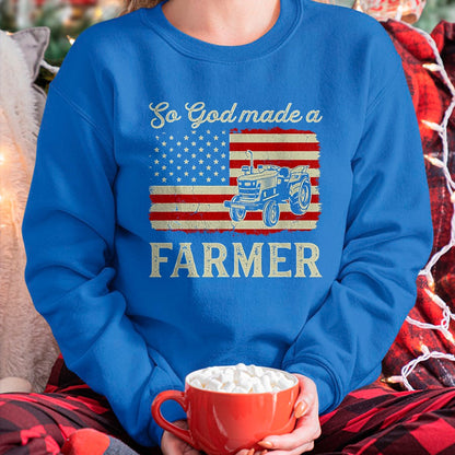 Best Farmer Life Shirt, Funny Farmer UnisexT-Shirt/Hoodie/Sweatshirt HLT00 - Vintage Old American Flag Patriotic So God Made A Farmer T-Shirt, Youth, Olive Green, Medium