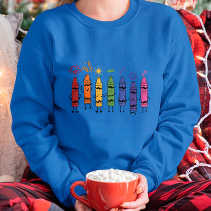 Best Teacher Shirt, Funny Teacher UnisexT-Shirt/Hoodie/Sweatshirt HLT00 - Mood Color Crayons Teacher T-Shirt