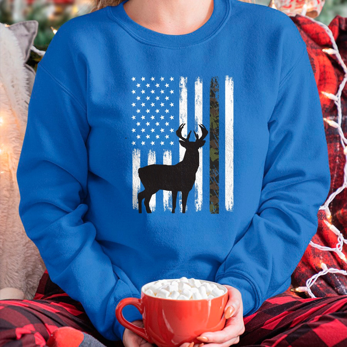 Funny Hunting Shirt, Gift For Hunting Lover Unisex T-Shirt/Hoodie/Sweatshirt HLT00 - Whitetail Deer Hunting Hunter Buck Camo American Flag USA T-Shirt
