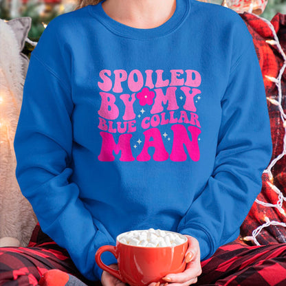Best Wife Shirt, Wife and Husband Unisex T-Shirt/Hoodie/Sweatshirt HLT00 - Spoiled By My Blue Collar Man (on back) T-Shirt