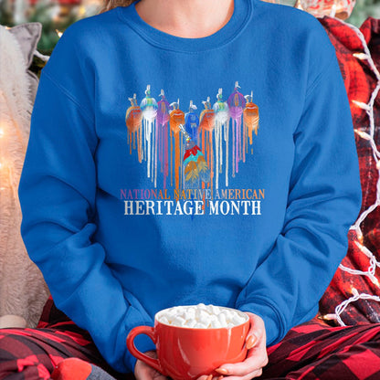 Native American T-Shirts, Vintage Native American Unisex T-Shirt/Hoodie/Sweatshirt HLT00 - National Native American Heritage Month Heart Watercolor T-Shirt (1)