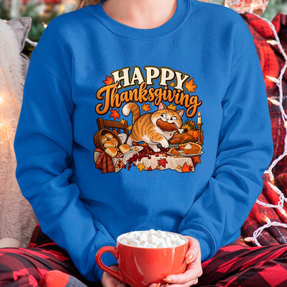 Best Thanksgiving Family Shirt , Funny Thanksgiving UnisexT-Shirt/Hoodie/Sweatshirt HLT00 - Happy Thanksgiving Funny Cute Cat Turkey Dinner Autumn Feast T-Shirt