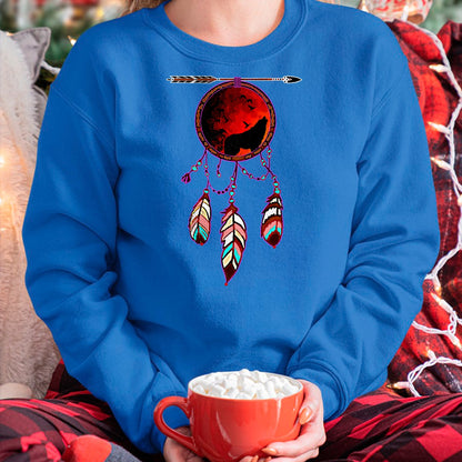 Native American T-Shirts, Vintage Native American Unisex T-Shirt/Hoodie/Sweatshirt HLT00 - Native American Timber Wolf Dream Catcher Indian Tribal Gift T-Shirt (1)