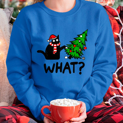 Christmas Shirts for Family, Funny christmas shirts, Christmas Unisex T-Shirt/Hoodie/Sweatshirt HLT00 - Funny Black Cat Gift Pushing Christmas Tree Over Cat What T-Shirt