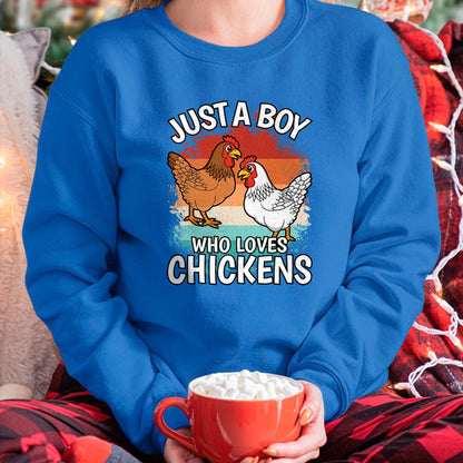 Best Farmer Life Shirt, Funny Farmer UnisexT-Shirt/Hoodie/Sweatshirt HLT00 - Just A Boy Who Loves Chickens Retro Farmer Farming Boys Kids T-Shirt