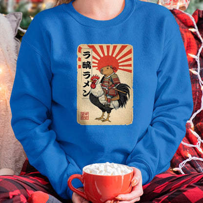 Cute Capybara Shirt, Funny Capybara Unisex T-Shirt/Hoodie/Sweatshirt HLT00 - Vintage Japanese Samurai Capybara Rooster Chicken Anime T-Shirt