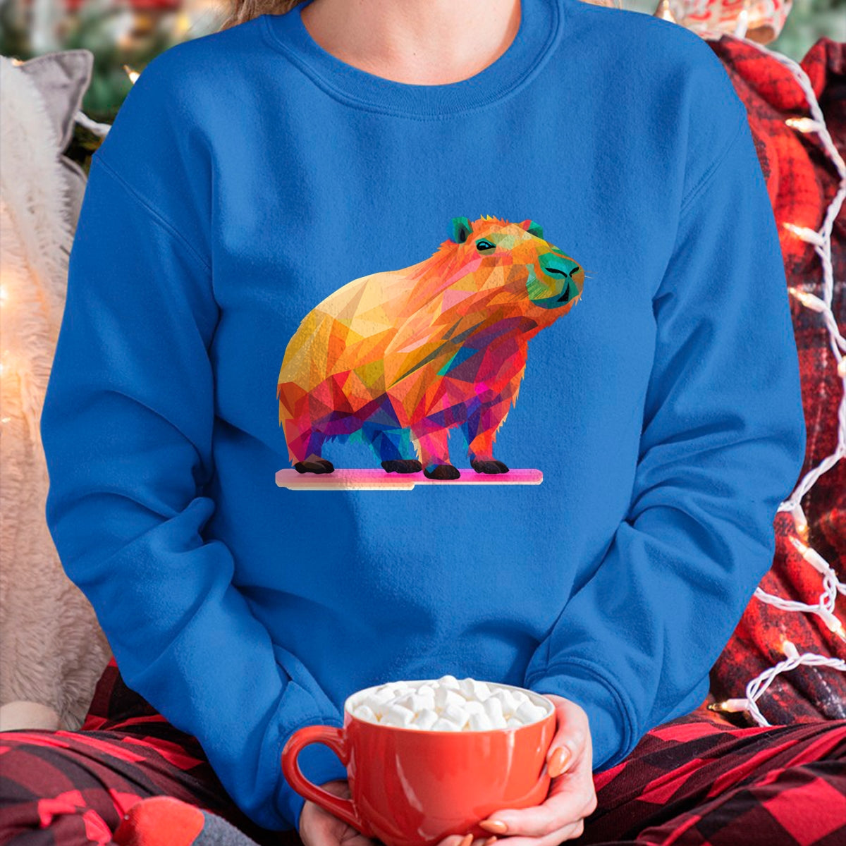 Cute Capybara Shirt, Funny Capybara Unisex T-Shirt/Hoodie/Sweatshirt HLT00 - Colorful Geometric Capybara Long Sleeve T-Shirt