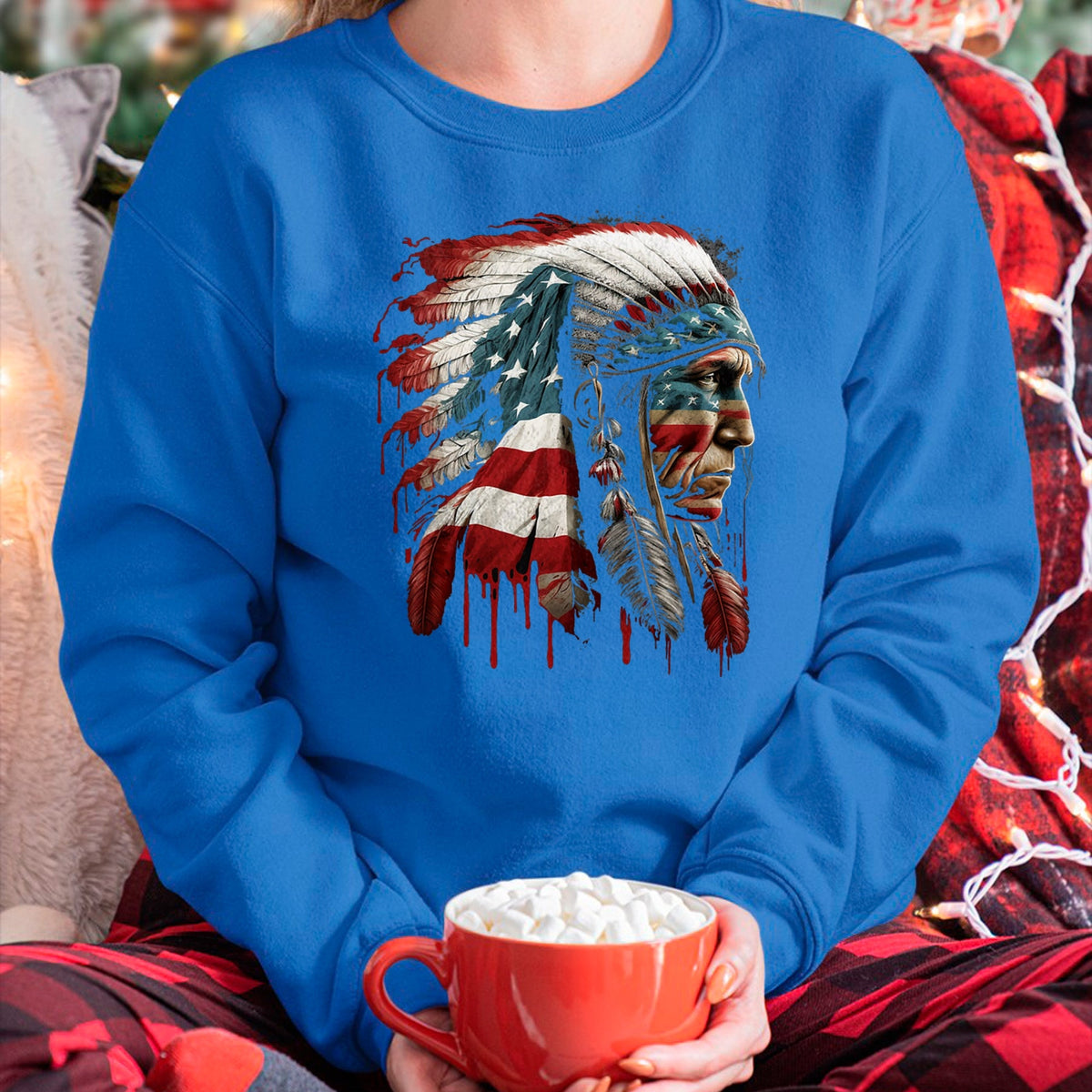 Native American T-Shirts, Vintage Native American Unisex T-Shirt/Hoodie/Sweatshirt HLT00 - Native American Indian Chief American USA Flag