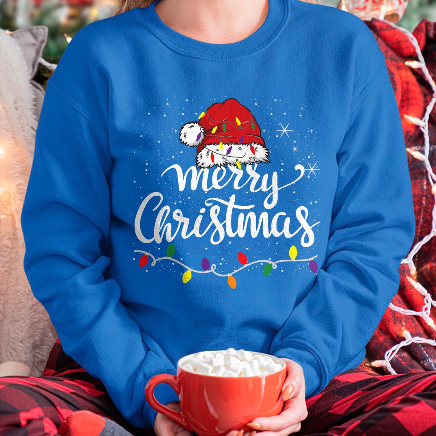 Merry Christmas Lights Red Santa Hat Xmas Family Men Women T-Shirt (SKU-MRCM-3) FMA male