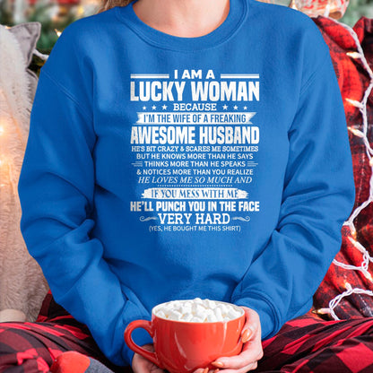 Best Wife Shirt, Wife and Husband Unisex T-Shirt/Hoodie/Sweatshirt HLT00 - A Lucky Woman I'm the wife of a freaking awesome husband T-Shirt
