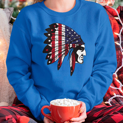 Native American T-Shirts, Vintage Native American Unisex T-Shirt/Hoodie/Sweatshirt HLT00 - Native American Indian Chief American USA Flag 4th Of July