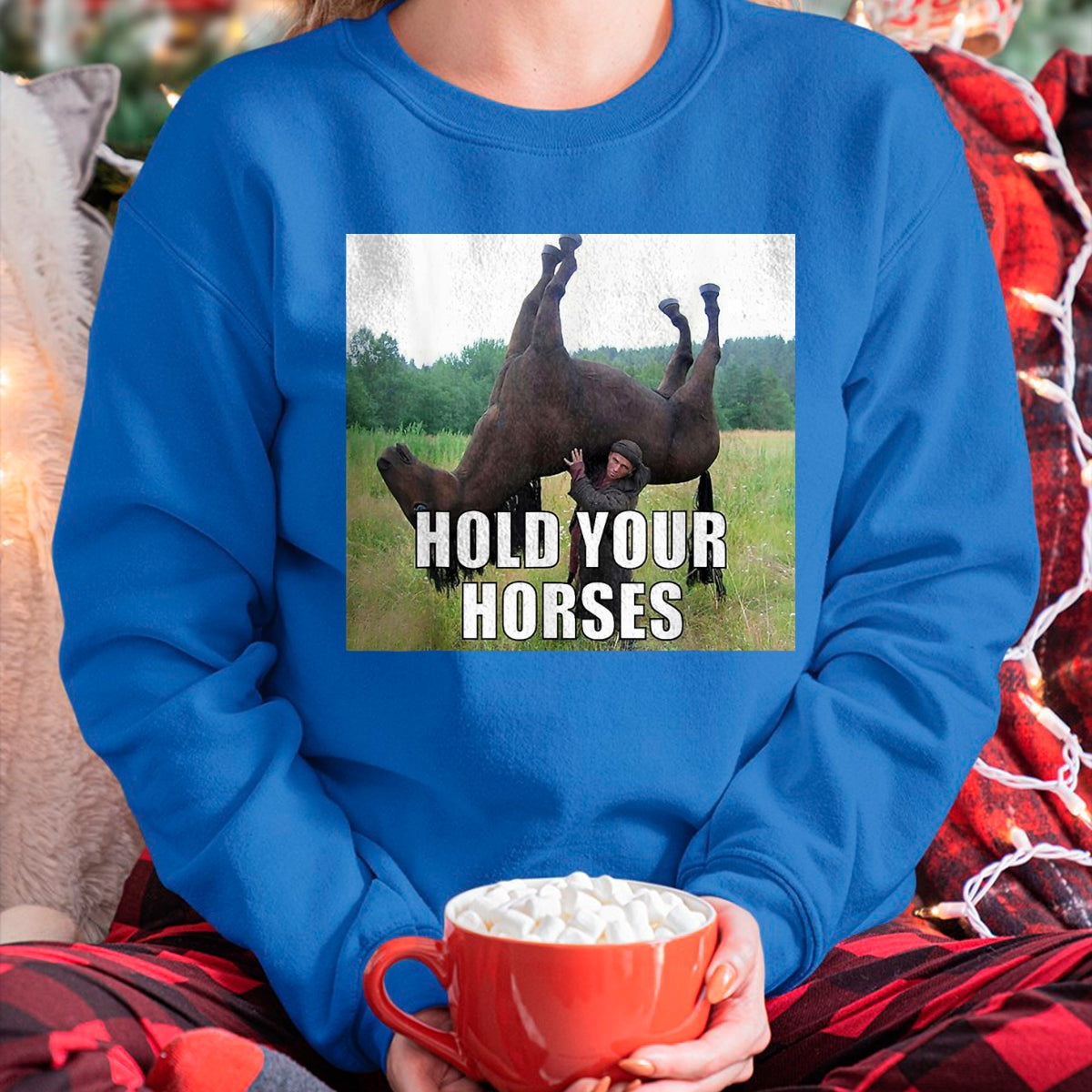 Best Horse Lover Shirt , Funny Horse UnisexT-Shirt/Hoodie/Sweatshirt HLT00 - Hold Your Horses Funny Meme T-Shirt, Youth, Black, Large