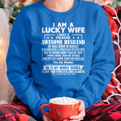 Best Wife Shirt, Wife and Husband Unisex T-Shirt/Hoodie/Sweatshirt HLT00 - Gift for wife T shirt, lucky wife   I Am A Lucky Wife I Have A Freaking Awesome Husband MARCH Tank T