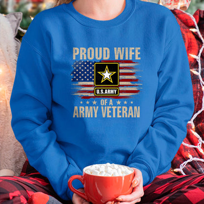 Best Wife Shirt, Wife and Husband Unisex T-Shirt/Hoodie/Sweatshirt HLT00 - Gift for wife T shirt, lucky wife   Vintage Proud Wife Of A Army Veteran With American Flag T-Shirt