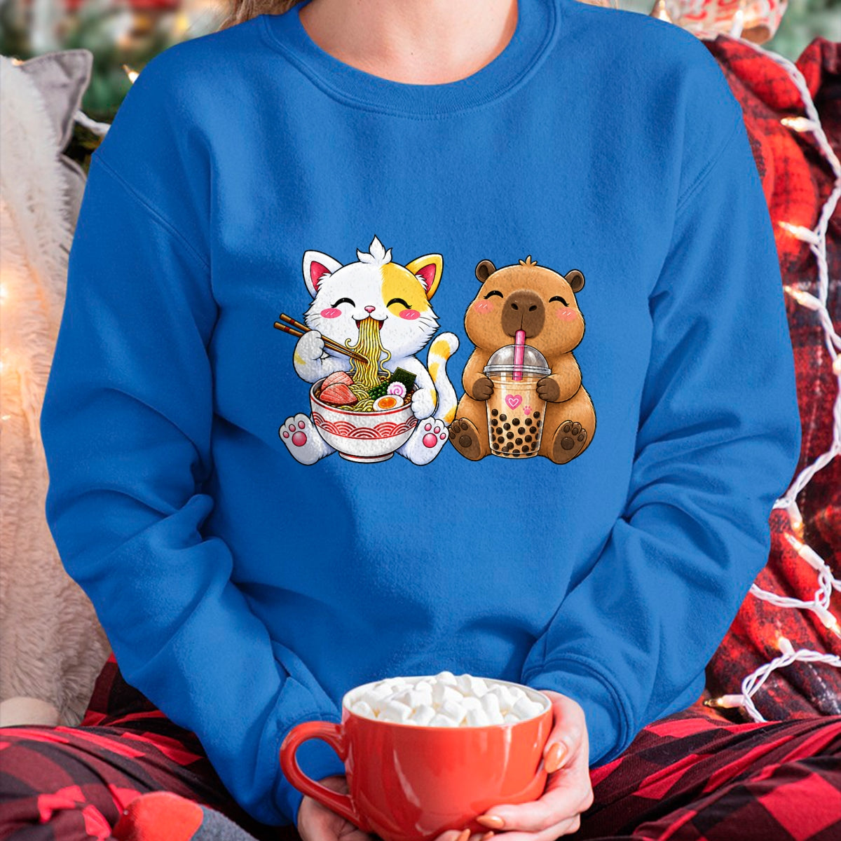 Cute Capybara Shirt, Funny Capybara Unisex T-Shirt/Hoodie/Sweatshirt HLT00 - Cute Cat Capybara Ramen Boba Kawaii Anime Noodle Bubble Tea T-Shirt