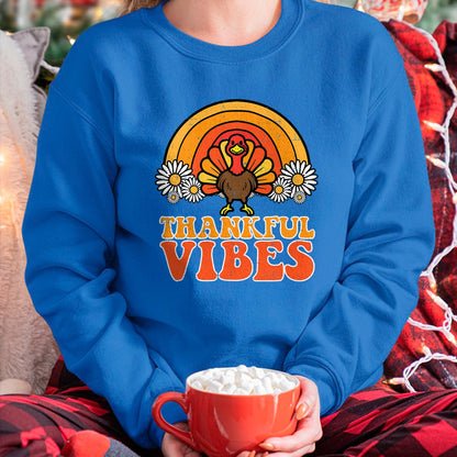 Best Thanksgiving Family Shirt , Funny Thanksgiving UnisexT-Shirt/Hoodie/Sweatshirt HLT00 - Thankful Vibes Turkey Rainbow Funny Retro Thanksgiving Women T-Shirt