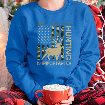 Funny Hunting Shirt, Gift For Hunting Lover Unisex T-Shirt/Hoodie/Sweatshirt HLT00 - School is important but HUNTING is Importanter Deer Hunting T-Shirt (1)