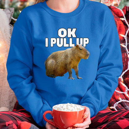 Cute Capybara Shirt, Funny Capybara Unisex T-Shirt/Hoodie/Sweatshirt HLT00 - Ok I Pull Up Capybara Funny Capybara Lover Dank Meme T-Shirt, Women, Black, Medium
