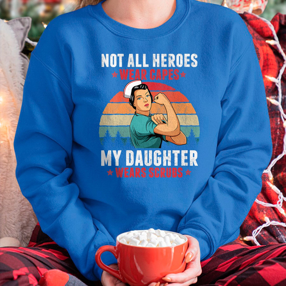 Funny Nurse Shirt, Nurse Unisex T-Shirt/Hoodie/Sweatshirt HLT00 - Womens Not All Heroes Wear Capes My Daughter Wears Scrubs Nurse V-Neck T-Shirt