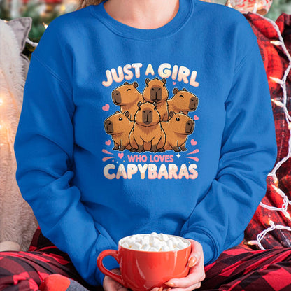 Cute Capybara Shirt, Funny Capybara Unisex T-Shirt/Hoodie/Sweatshirt HLT00 - Just a Girl who Loves Capybaras T-Shirt (1)