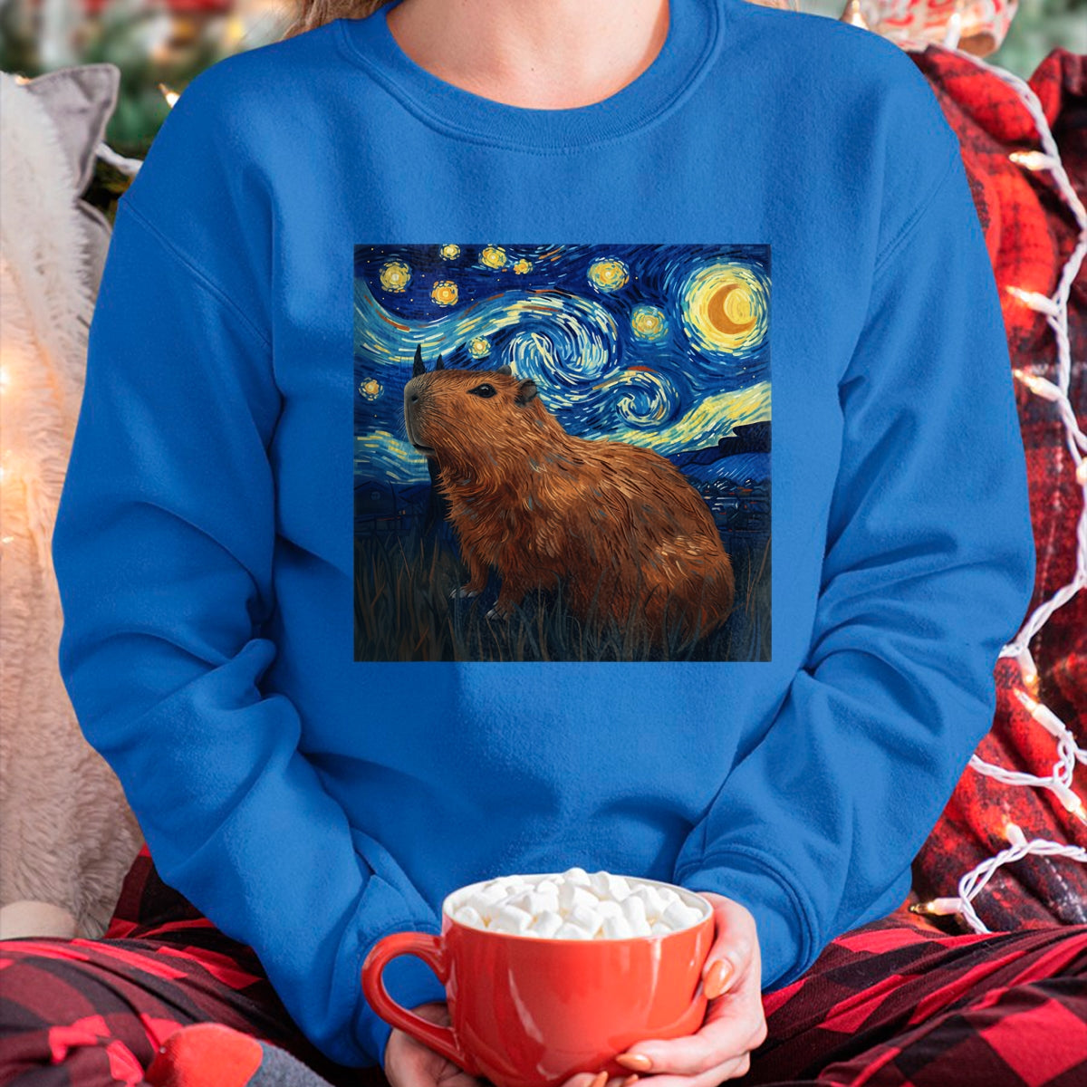 Cute Capybara Shirt, Funny Capybara Unisex T-Shirt/Hoodie/Sweatshirt HLT00 - Capybara Van Gogh Style Starry Night T-Shirt