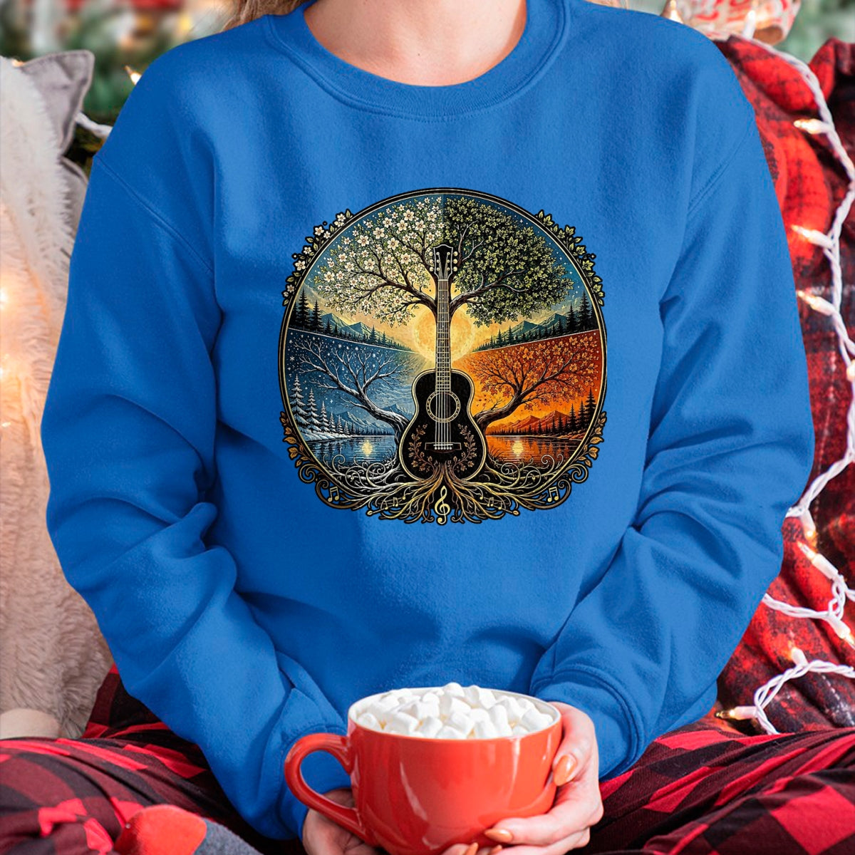 Guitar Lover Shirt, Funny Guitar UnisexT-Shirt/Hoodie/Sweatshirt HLT00 - Acoustic Guitar by the Lake Seasons Nature Music T-Shirt, Men, Black, X-Large
