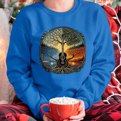 Guitar Lover Shirt, Funny Guitar UnisexT-Shirt/Hoodie/Sweatshirt HLT00 - Acoustic Guitar by the Lake Seasons Nature Music T-Shirt, Men, Black, X-Large