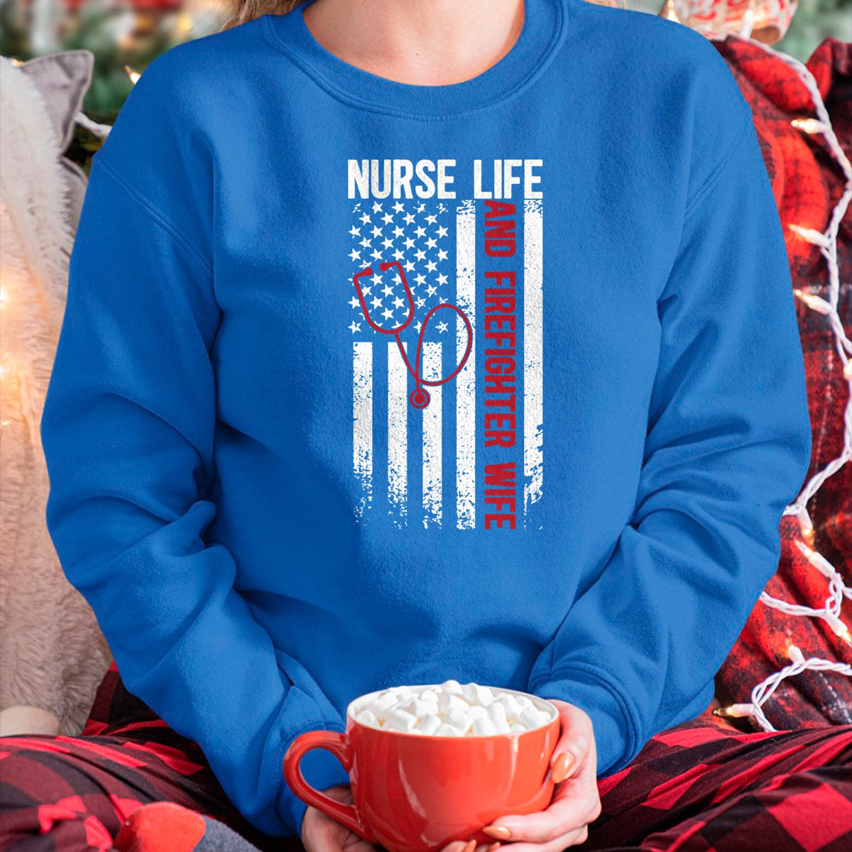 Funny Nurse Shirt, Nurse Unisex T-Shirt/Hoodie/Sweatshirt HLT00 - Nurse Life And Firefighter Wife Nurse Fire Wife Nurse Long Sleeve T-Shirt