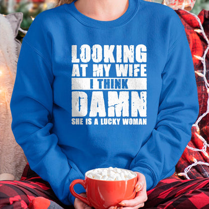 Best Wife Shirt, Wife and Husband Unisex T-Shirt/Hoodie/Sweatshirt HLT00 - Gift for wife T shirt, lucky wife   She is a Lucky Woman - Anniversary Gift - Wife & Husband Tank To (1)