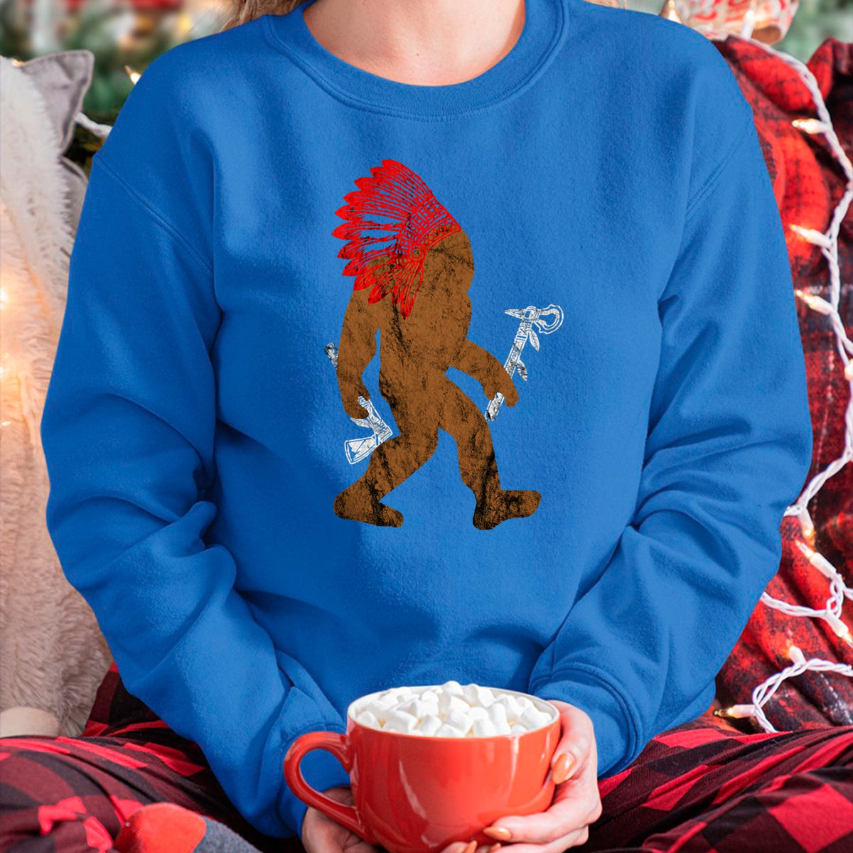 Native American T-Shirts, Vintage Native American Unisex T-Shirt/Hoodie/Sweatshirt HLT00 - Indian Bigfoot Chief Sasquatch Western Carnival Costume