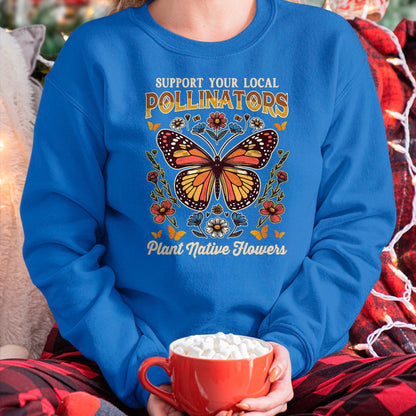 Native American T-Shirts, Vintage Native American Unisex T-Shirt/Hoodie/Sweatshirt HLT00 - Butterfly Support Local Pollinators Plants Native Flowers