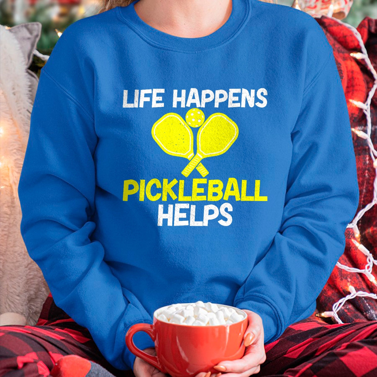 Funny Pickleball Shirt, Pickleball Lover Unisex T-Shirt/Hoodie/Sweatshirt HLT00 - Womens Life Happens Pickleball helps Pickleball V-Neck T-Shirt