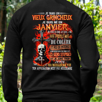 Je Suis Un Vieux Grincheux Né en Janvier – T-Shirt Homme Fort Caractère - male  fr01 / CCDI01 (SKU26T-01141-01)