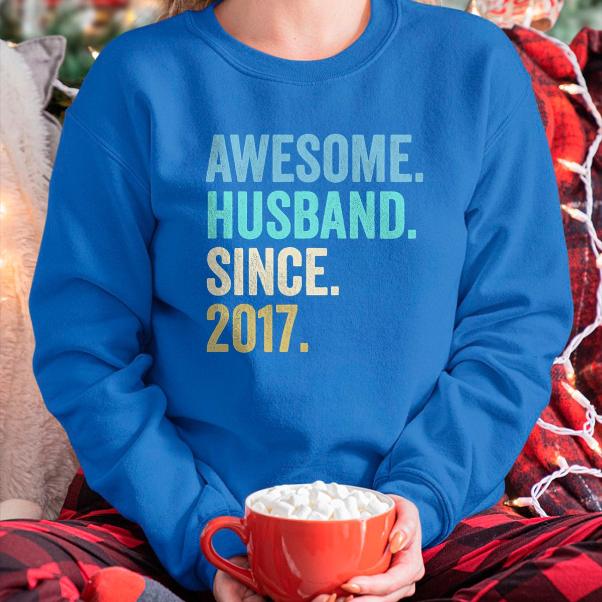 Best Wife Shirt, Wife and Husband Unisex T-Shirt/Hoodie/Sweatshirt HLT00 - Awesome Husband Since 2017 7th wedding anniversary 7 years T-Shirt (1)