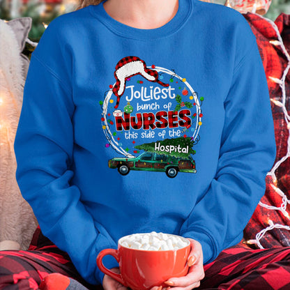 Funny Nurse Shirt, Nurse Unisex T-Shirt/Hoodie/Sweatshirt HLT00 - Jolliest Bunch Of Nurses This Side Of The Hospital Christmas T-Shirt