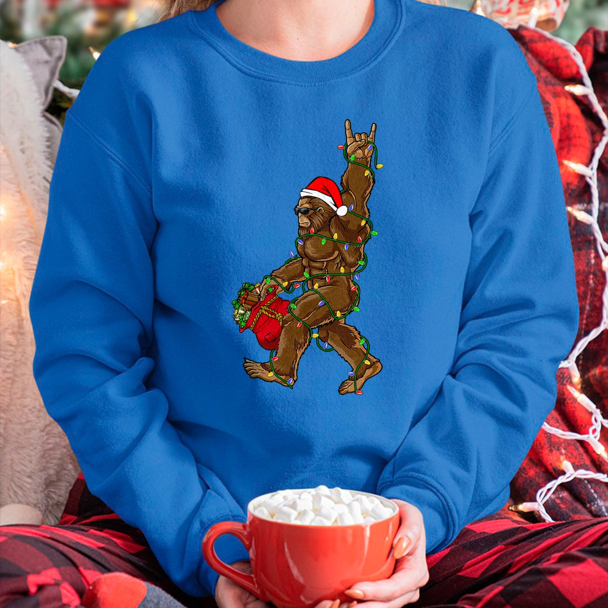 Christmas Shirts for Family, Funny christmas shirts, Christmas Unisex T-Shirt/Hoodie/Sweatshirt HLT00 - Santa Bigfoot Christmas Lights Rock Funny Sasquatch Believe T-Shirt