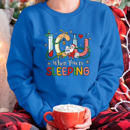 Funny Nurse Shirt, Nurse Unisex T-Shirt/Hoodie/Sweatshirt HLT00 - When You're Sleeping Funny ICU Nurse Christmas T-Shirt