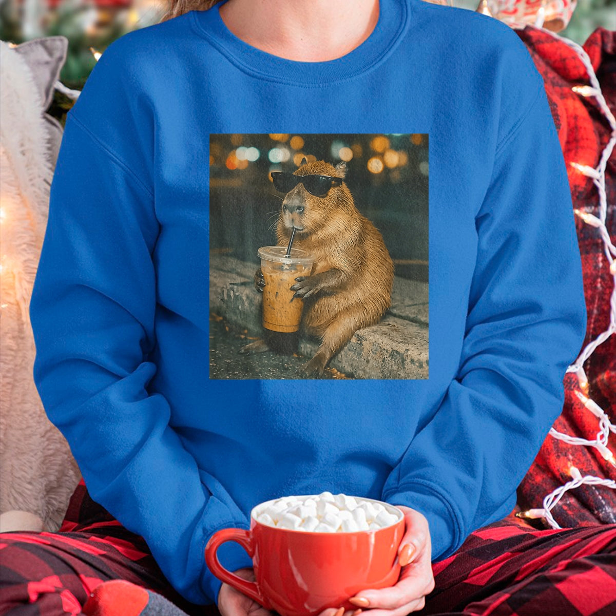 Cute Capybara Shirt, Funny Capybara Unisex T-Shirt/Hoodie/Sweatshirt HLT00 - Funny Capybara Drinking Iced Coffee Cute Animal Meme T-Shirt