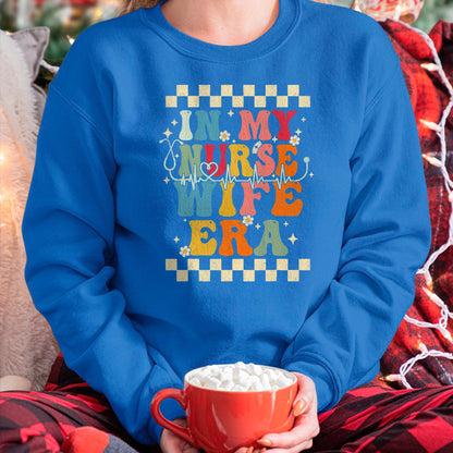 Funny Nurse Shirt, Nurse Unisex T-Shirt/Hoodie/Sweatshirt HLT00 - In My Nurse Wife Era Retro Groovy Gift Nurse Wife T-Shirt