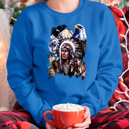 Native American T-Shirts, Vintage Native American Unisex T-Shirt/Hoodie/Sweatshirt HLT00 - American Indigenous Art Native Indian Chief Headdress