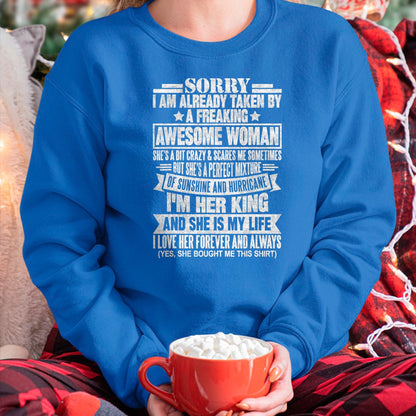 Best Wife Shirt, Wife and Husband Unisex T-Shirt/Hoodie/Sweatshirt HLT00 - Sorry I'm Taken by a Freaking Awesome Woman Funny Husband T-Shirt (1)