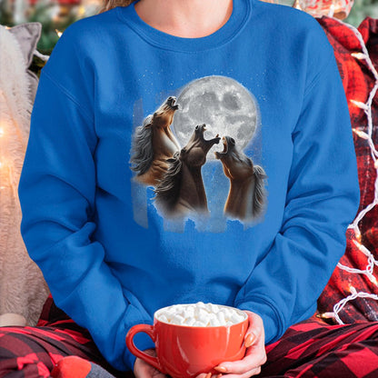 Best Horse Lover Shirt , Funny Horse UnisexT-Shirt/Hoodie/Sweatshirt HLT00 -  3 Horses Howling At The Moon Funny Horse Lover Equestrian T-Shirt, Men, Black, 3X-Large